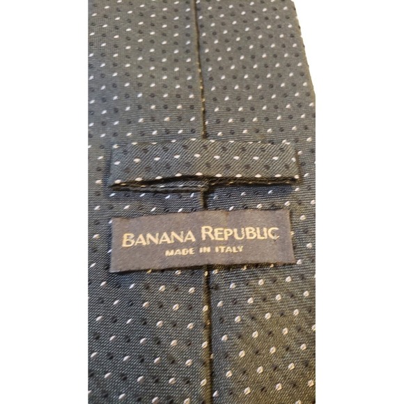 Banana Republic Mens Tie Necktie Dark Green White Micro Dot Silk Classic Length - Picture 5 of 12